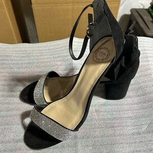 Elegant Black and Silver Heeled Sandals